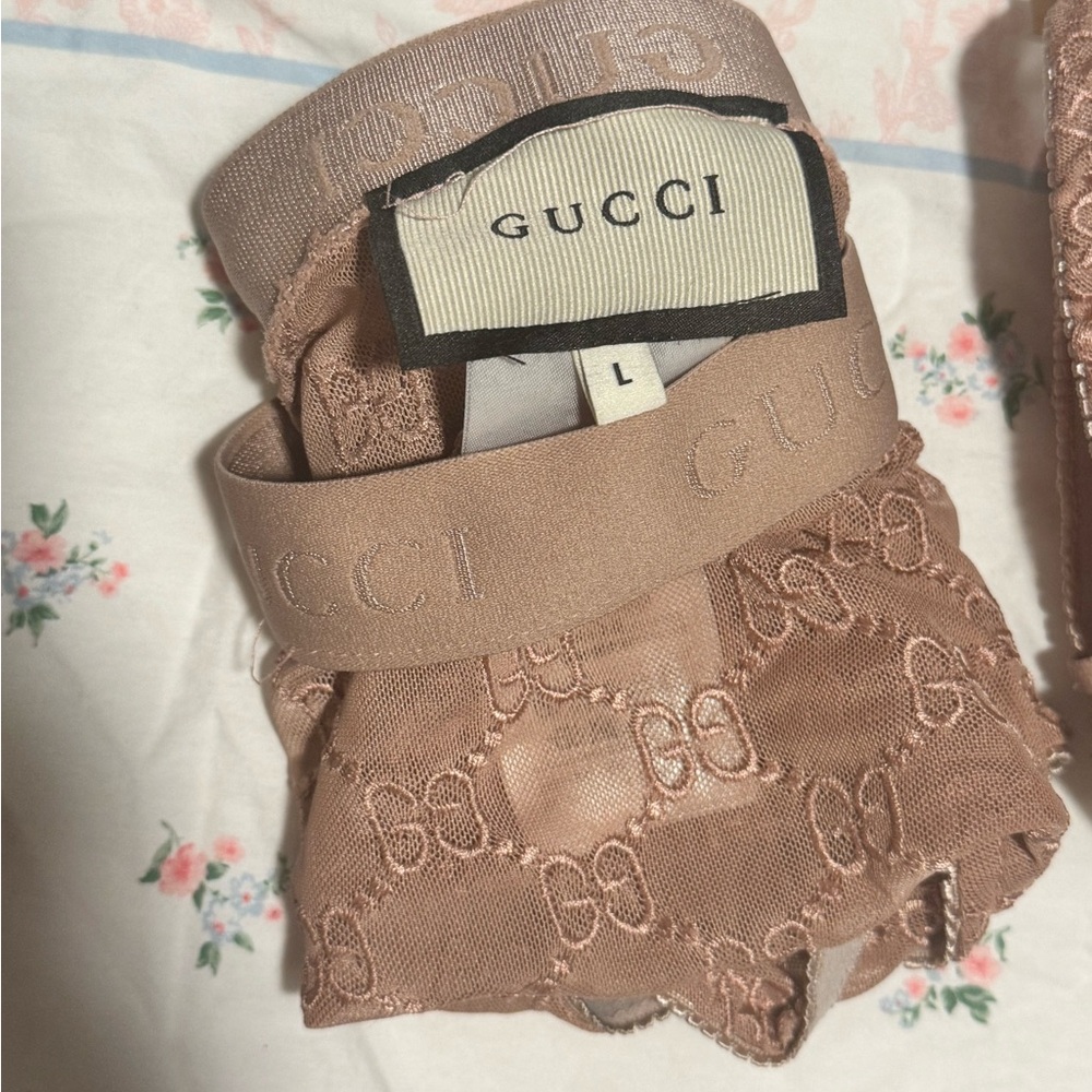 Gucci Large Nude Tan Lace Logo Bralette & High-Waist Brief Set - Picture 11 of 11